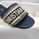 DIOR DWAY SLIDE Deep Blue Embroidered Cotton