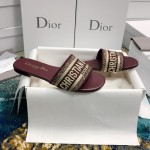 DIOR DWAY SLIDE Burgundy Embroidered Cotton