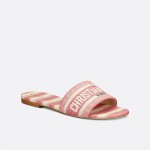 DIOR DWAY SLIDE Dark Nude D-Stripes Embroidered Cotton