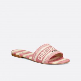 DIOR DWAY SLIDE Dark Nude D-Stripes Embroidered Cotton