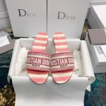 DIOR DWAY SLIDE Dark Nude D-Stripes Embroidered Cotton