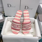 DIOR DWAY SLIDE Dark Nude D-Stripes Embroidered Cotton