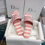 DIOR DWAY SLIDE Dark Nude D-Stripes Embroidered Cotton