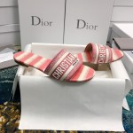 DIOR DWAY SLIDE Dark Nude D-Stripes Embroidered Cotton