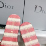 DIOR DWAY SLIDE Dark Nude D-Stripes Embroidered Cotton