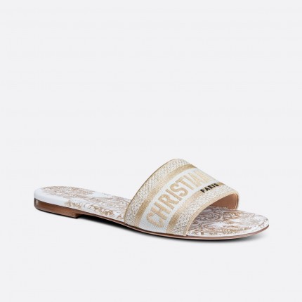 DIOR DWAY SLIDE Dior Around the World Stella Embroidered Cotton with Gold-Tone Metallic Thread