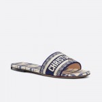 DIOR DWAY SLIDE French Blue Check'n'Dior Embroidered Cotton