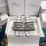 DIOR DWAY SLIDE French Blue Check'n'Dior Embroidered Cotton