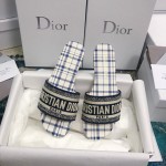 DIOR DWAY SLIDE French Blue Check'n'Dior Embroidered Cotton