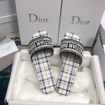 DIOR DWAY SLIDE French Blue Check'n'Dior Embroidered Cotton