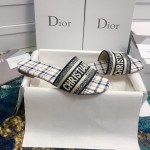 DIOR DWAY SLIDE French Blue Check'n'Dior Embroidered Cotton