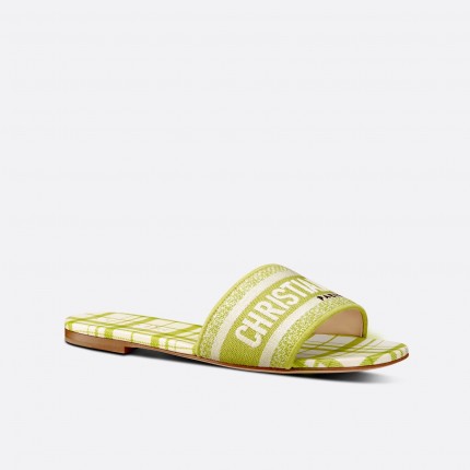 DIOR DWAY SLIDE Lime Check'n'Dior Embroidered Cotton