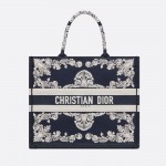 DIOR LARGE BOOK TOTE Blue and White Cornely-Effect Embroidery 