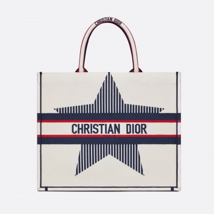 DIOR LARGE DIORALPS BOOK TOTE White Three-Tone Embroidery