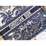 DIOR LARGE BOOK TOTE Blue Palm Tree Toile de Jouy Embroidery