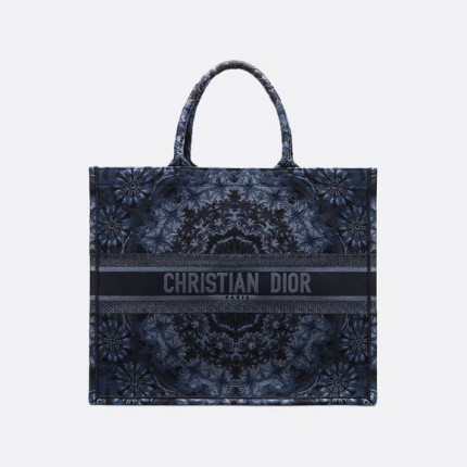 DIOR LARGE BOOK TOTE Embroidered Canvas with Blue KaléiDiorscopic Motif