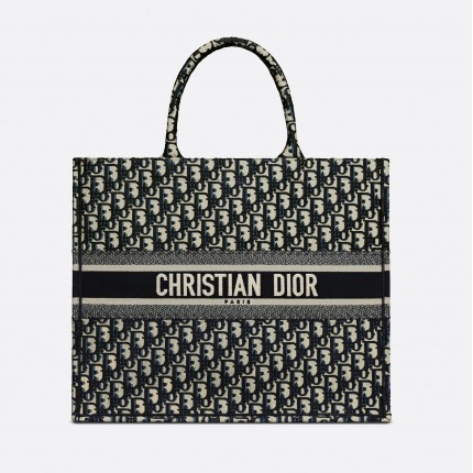 DIOR LARGE BOOK TOTE Blue Dior Oblique Embroidery