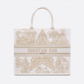 DIOR LARGE BOOK TOTE Gold-Tone Dior Around The World Stella Embroidery