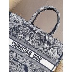 DIOR LARGE BOOK TOTE Blue Toile de Jouy Reverse Embroidery 