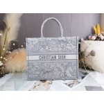 DIOR LARGE BOOK TOTE Gray Toile de Jouy Reverse Embroidery 