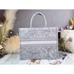 DIOR LARGE BOOK TOTE Gray Toile de Jouy Reverse Embroidery 