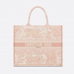 DIOR LARGE BOOK TOTE Pink Toile de Jouy Embroidery