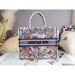 DIOR LARGE BOOK TOTE Red Latte Multicolor Dior Zodiac Embroidery