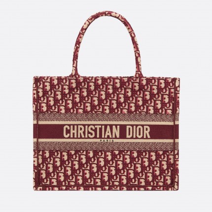 DIOR MEDIUM BOOK TOTE Burgundy Dior Oblique Embroidery 