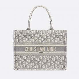 DIOR MEDIUM BOOK TOTE Gray Dior Oblique Embroidery