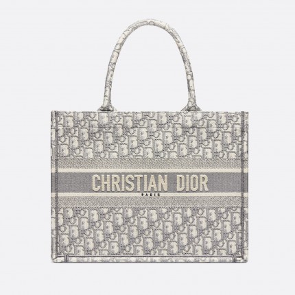 DIOR MEDIUM BOOK TOTE Gray Dior Oblique Embroidery