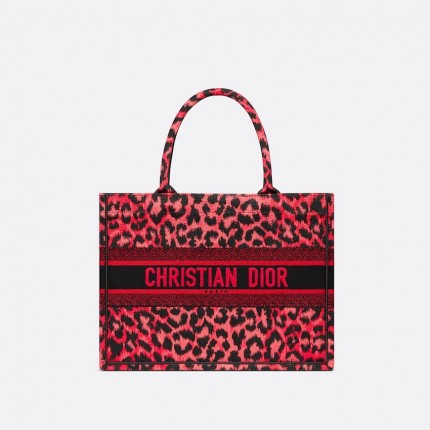 DIOR MEDIUM BOOK TOTE Red Multicolor Mizza Embroidery