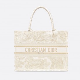 DIOR MEDIUM BOOK TOTE Gold-Tone Toile de Jouy Embroidery