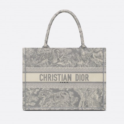 DIOR MEDIUM BOOK TOTE Gray Toile de Jouy Reverse Embroidery