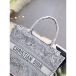 DIOR MEDIUM BOOK TOTE Gray Toile de Jouy Reverse Embroidery