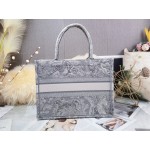 DIOR MEDIUM BOOK TOTE Gray Toile de Jouy Reverse Embroidery