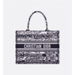 DIOR MEDIUM BOOK TOTE Navy Blue Toile de Jouy Stripes Embroidery