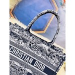 DIOR MEDIUM BOOK TOTE Navy Blue Toile de Jouy Stripes Embroidery