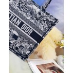 DIOR MEDIUM BOOK TOTE Navy Blue Toile de Jouy Stripes Embroidery