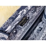 DIOR MEDIUM BOOK TOTE Navy Blue Toile de Jouy Stripes Embroidery