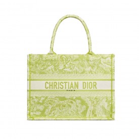 DIOR MEDIUM BOOK TOTE Lime Toile de Jouy Reverse Embroidery