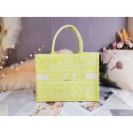 DIOR MEDIUM BOOK TOTE Lime Toile de Jouy Reverse Embroidery