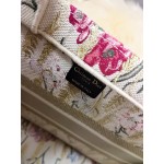 DIOR MEDIUM BOOK TOTE Beige Multicolor Hibiscus Printed Embroidery