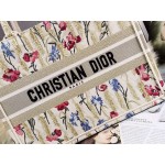 DIOR MEDIUM BOOK TOTE Beige Multicolor Hibiscus Printed Embroidery