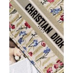 DIOR MEDIUM BOOK TOTE Beige Multicolor Hibiscus Printed Embroidery