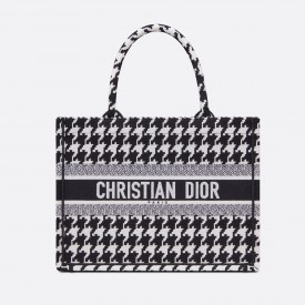 DIOR MEDIUM BOOK TOTE Black Macro Houndstooth Embroidery