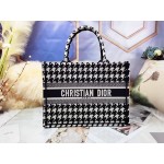 DIOR MEDIUM BOOK TOTE Black Macro Houndstooth Embroidery