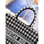 DIOR MEDIUM BOOK TOTE Black Macro Houndstooth Embroidery