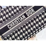 DIOR MEDIUM BOOK TOTE Black Macro Houndstooth Embroidery