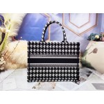 DIOR MEDIUM BOOK TOTE Black Macro Houndstooth Embroidery