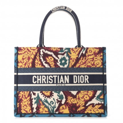 DIOR MEDIUM BOOK TOTE Blue Multicolor Paisley Embroidery